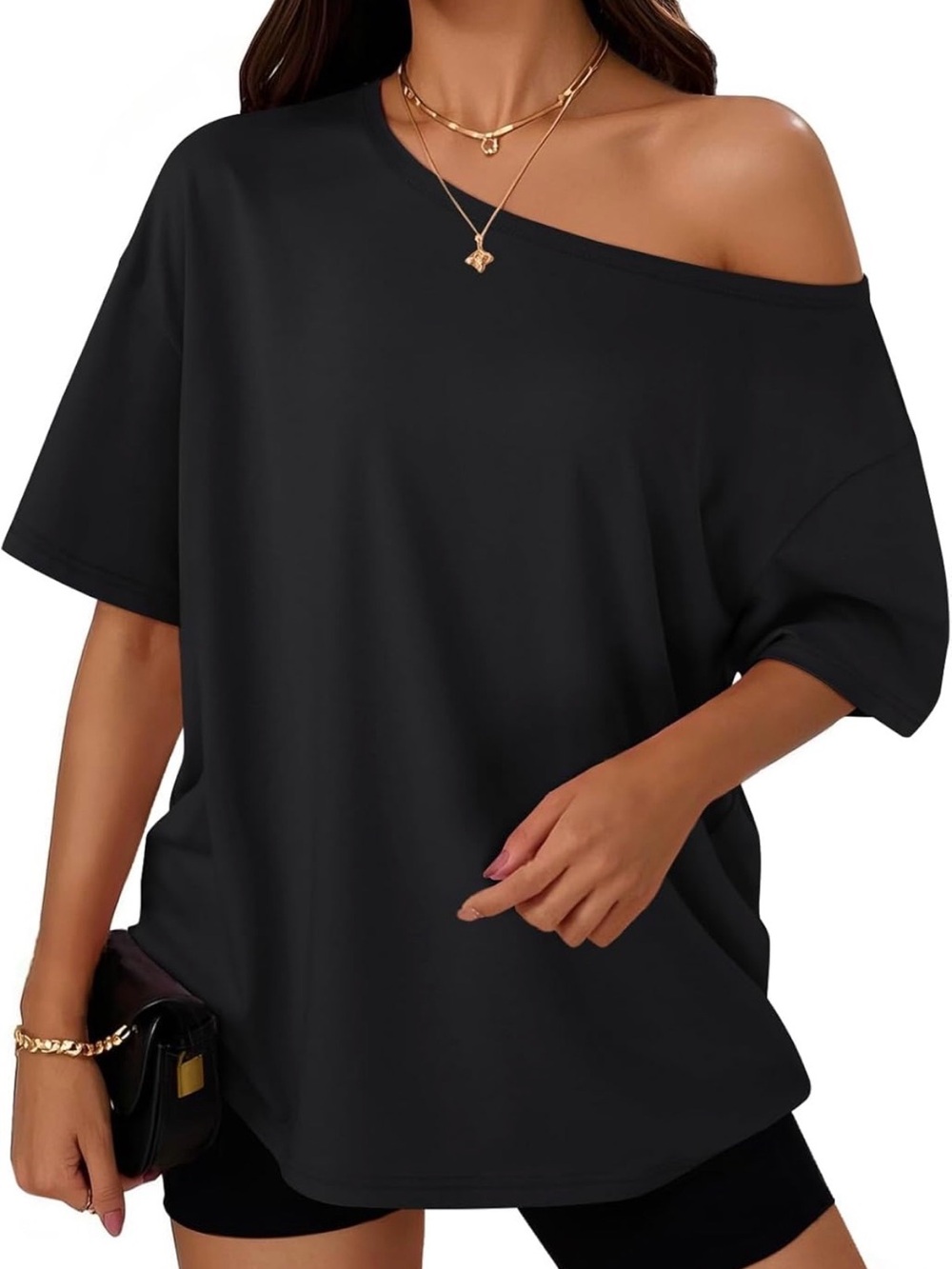 NWOT - Oversized Black Off-Shoulder Relaxed Women's Top